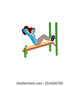 Girl doing abs exercises during workout vector illustration