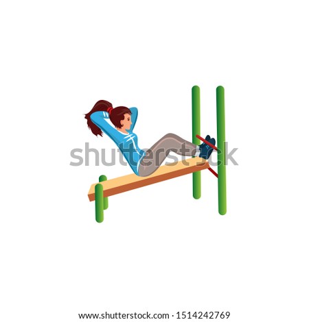 Girl doing abs exercises during workout vector illustration