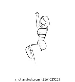 girl doing arm press exercise. continuous line female figure naked strong muscular healthy vector illustration hand drawn design print graphics style