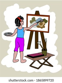girl doing artwork at home