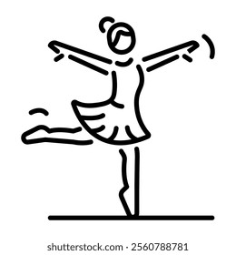 A girl doing dance pose icon in line style 