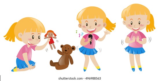 Girl doing different actions illustration