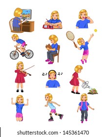 girl doing different activities