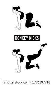 Girl doing Donkey Kicks exercise, Woman workout fitness, aerobic and exercises. Vector Illustration