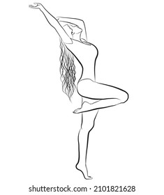 A girl doing exercise, Line sketch of a woman, Vector illustration of a fit lady