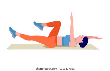 Girl doing exercise on top of a yoga mat, Woman workout fitness, aerobic and exercises. Vector Illustration.