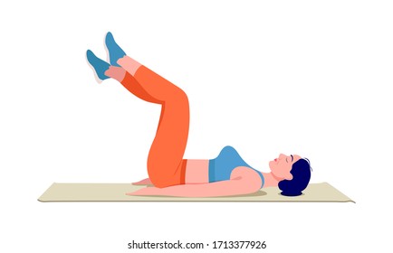 Girl doing exercise on top of a yoga mat, Woman workout fitness, aerobic and exercises. Vector Illustration.