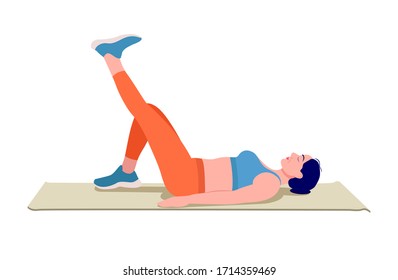 Girl doing exercise on top of a yoga mat, Woman workout fitness, aerobic and exercises. Vector Illustration.
