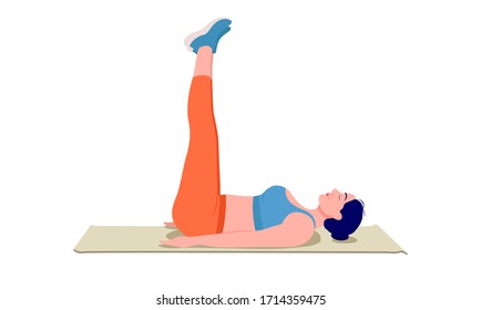 Mädchen, die Sport auf einer Yoga-Matte, Frauen trainieren Fitness, Aerobic und Übungen. Vektorillustration Illustration.