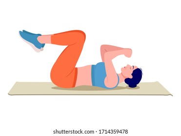 Girl doing exercise on top of a yoga mat, Woman workout fitness, aerobic and exercises. Vector Illustration.