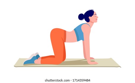 Girl doing exercise on top of a yoga mat, Woman workout fitness, aerobic and exercises. Vector Illustration.