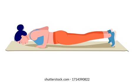 Girl doing exercise on top of a yoga mat, Woman workout fitness, aerobic and exercises. Vector Illustration.