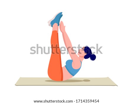 Girl doing exercise on top of a yoga mat, Woman workout fitness, aerobic and exercises. Vector Illustration.