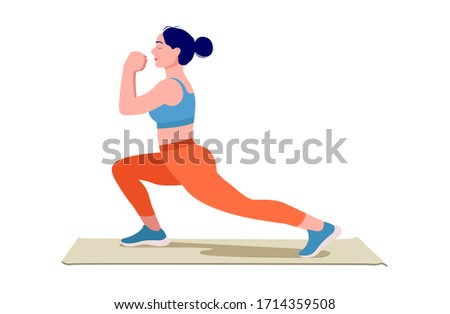 Girl doing exercise on top of a yoga mat, Woman workout fitness, aerobic and exercises. Vector Illustration.