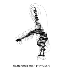 Girl doing exercise standing opposite on hands sketch design abstract scribble vector line art on white background