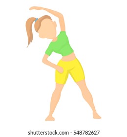 Girl doing exercises icon. Cartoon illustration of girl doing exercises vector icon for web