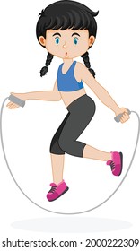 Girl doing exercises with jumping rope cartoon vector art and illustration