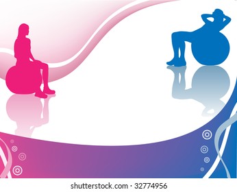 Girl doing exercises on ball with big copyspace