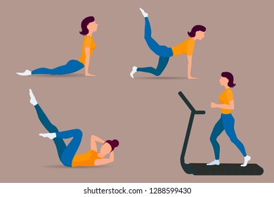 girl doing exercises a set of different poses vector