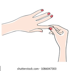 Girl doing finger massage. Vector illustration.