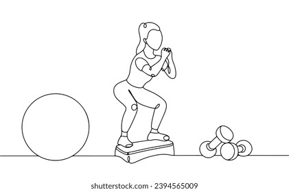 A girl is doing fitness in the gym. International Women's Sports Day. Vector illustration. Images produced without the use of any form of AI software at any stage. 