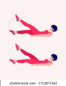 Girl doing Flutter Kicks exercise, Woman workout fitness, aerobic and exercises. Vector Illustration.