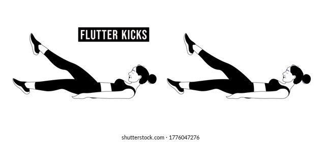 Girl doing Flutter kicks exercise, Woman workout fitness, aerobic and exercises. Vector Illustration