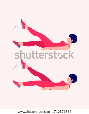 Girl doing Flutter Kicks exercise, Woman workout fitness, aerobic and exercises. Vector Illustration.