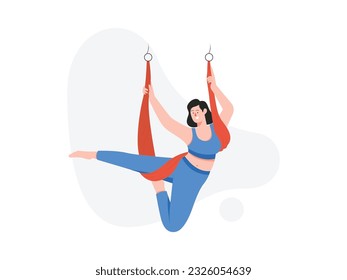 a girl is doing fly high yoga to stay healthy and get fitter
flat design, vector illustration