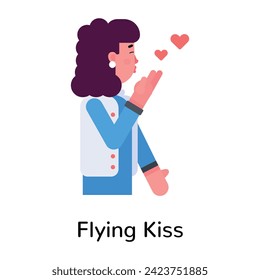 Girl doing flying kiss, flat character icon 
