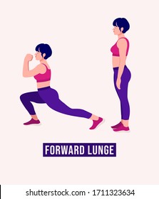 Girl doing Forward Lunge exercise, Woman workout fitness, aerobic and exercises. Vector Illustration.