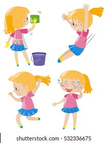 Girl doing four different activities illustration