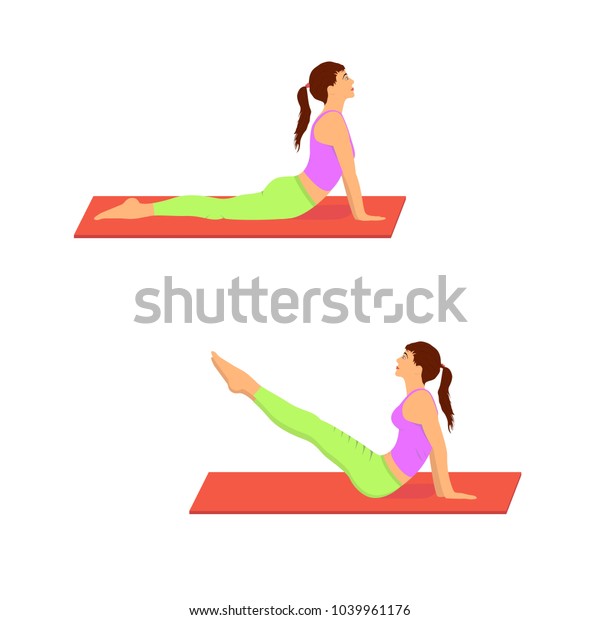 Girl Doing Gymnasticand 2 Fitness Exercises Stock Vector Royalty