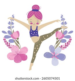 the girl is doing gymnastics, cartoon vector illustration on the white background