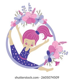 the girl is doing gymnastics, cartoon vector illustration on the white background