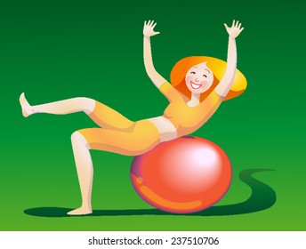 a girl doing gymnastics on a large rolling a ball