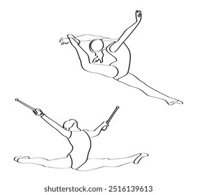 Girl doing gymnastics, sketch silhouette