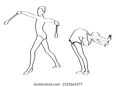 Girl doing gymnastics, sport sketch