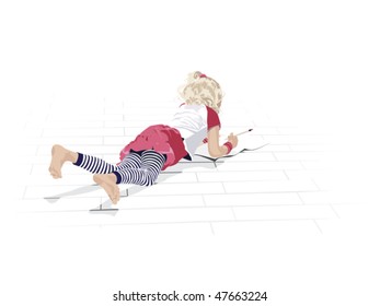 girl doing her homework on the floor