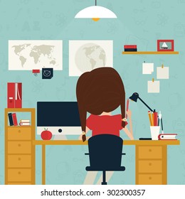 Girl doing homework at her desk