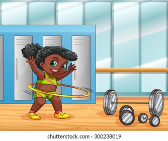 Girl doing hula-hoop in the locker room