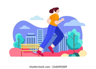 Girl doing jogging Illustration concept. Flat illustration isolated on white background