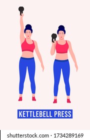 Girl doing Kettlebell Press exercise, Woman workout fitness, aerobic and exercises. Vector Illustration.