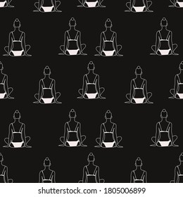 A girl doing maditation with dark background seamless pattern.Woman Yoga - relax.