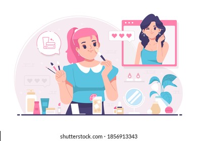 girl doing makeup illustration background