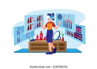 Girl doing makeup using VR tech