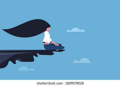 A girl doing meditation on the edge of a cliff
