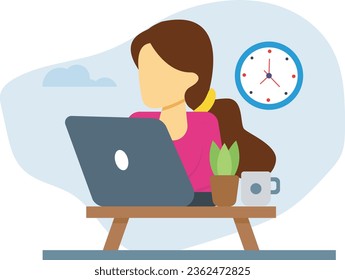 The girl doing office work on her laptop.