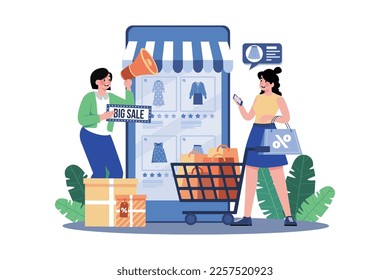 Girl Doing Online Shopping On Big Sale By Smartphone