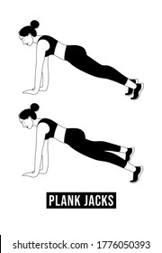 Girl doing Plank Jacks Übung, Frauen Trainingsfähigkeit, Aerobic und Übungen. Vektorgrafik